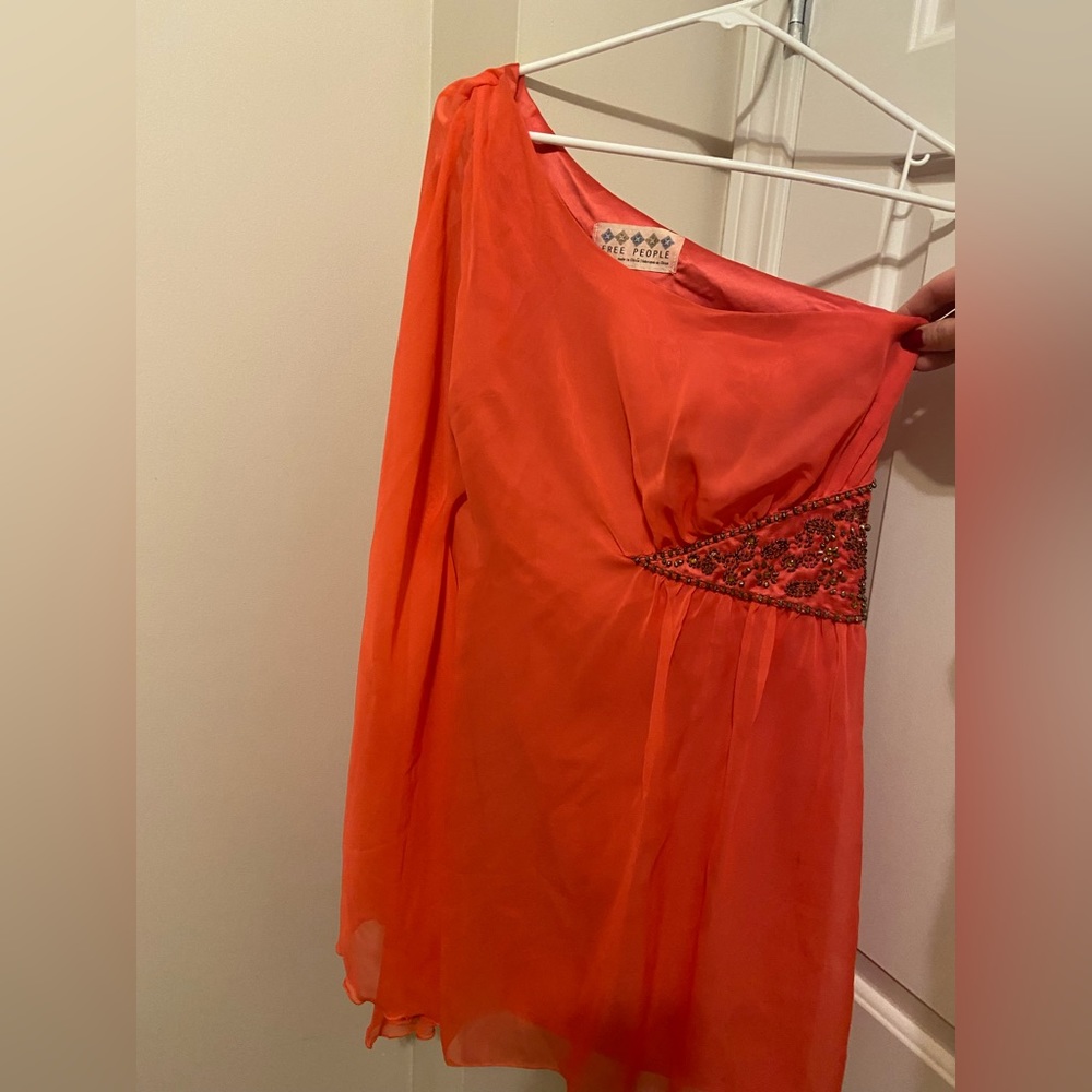 Free People One Shoulder Pink Dress With Beaded Detail Size 4